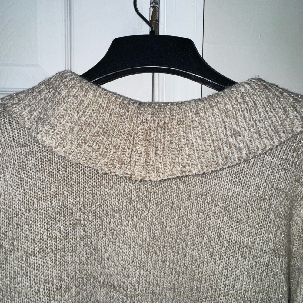 Covington Women's XL Open Front Ruffle Cardigan Oatmeal Beige Metallic Knit - Picture 9 of 15